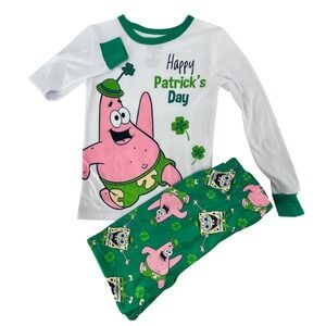 SpongeBob SquarePants Pajama Set Boys 8 White Green Patrick St Patricks Day New